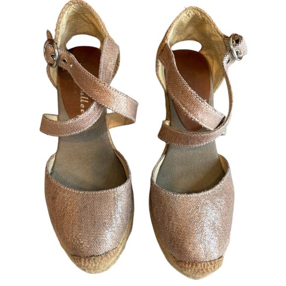 Bettye Muller Metallic Rose Gold Espadrille Wedge Sandals 38 - Picture 3 of 8